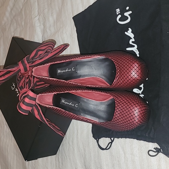New in box Alejandra G. Platform Fishnet Burgundy Heels - Picture 10 of 11